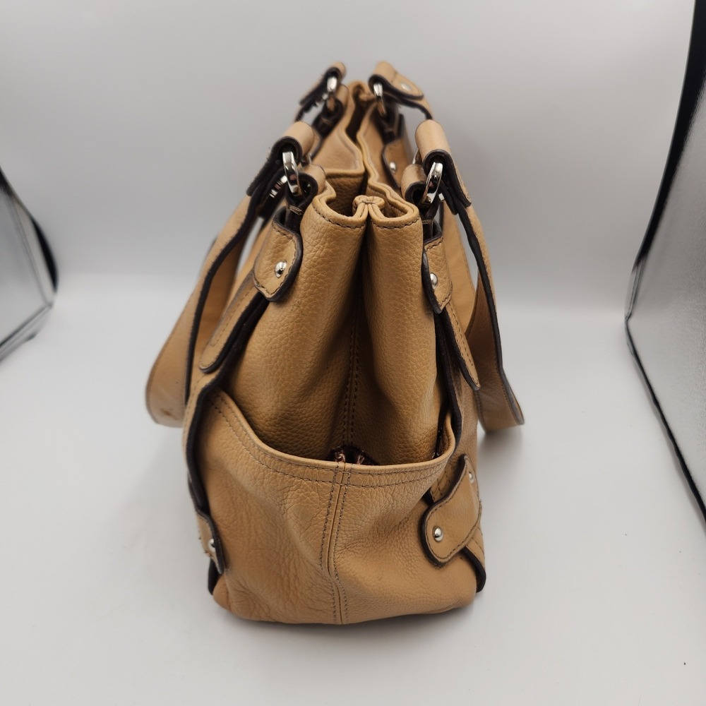 Tignanello Leather Tote Shoulder Bag Tan Brown Multi Pocket Chain Lined - Picture 3 of 16